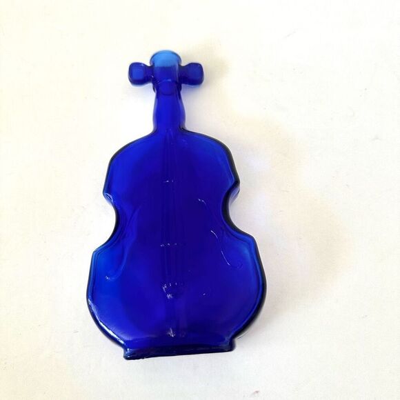 Vintage mid century cobalt blue glass violin vase #5 - Picture 4 of 13